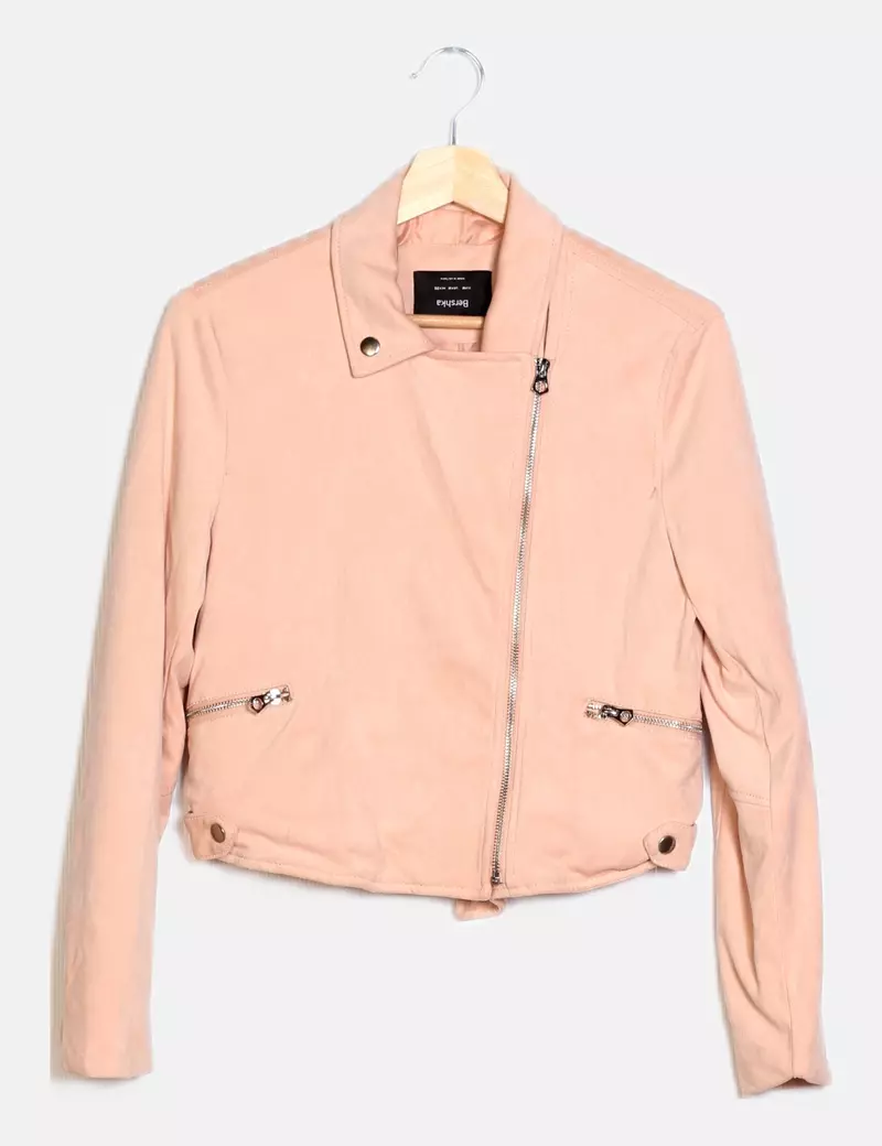 Bershka Chaqueta biker rosa palo