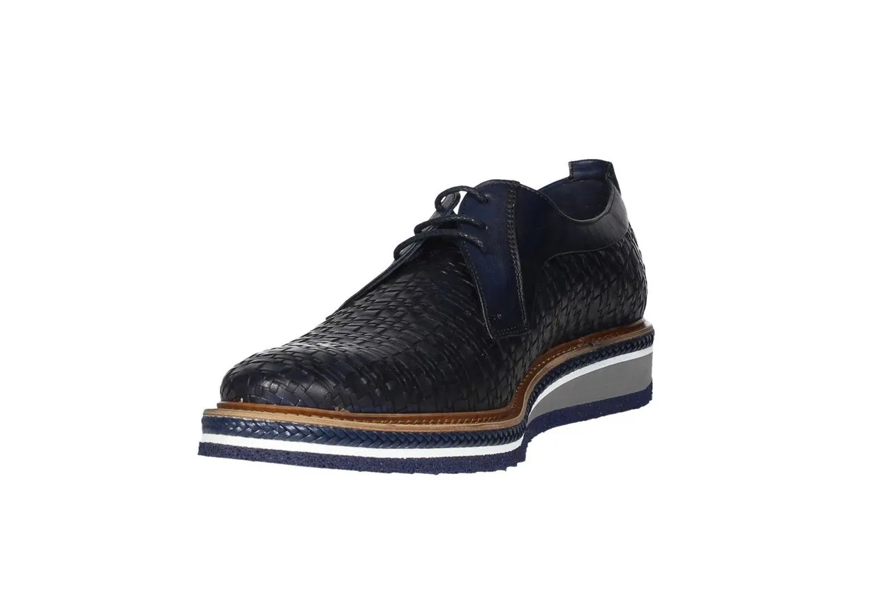 Blucher Piel Azul Trenzado Cerco Trenza Piel Piso Bicolor