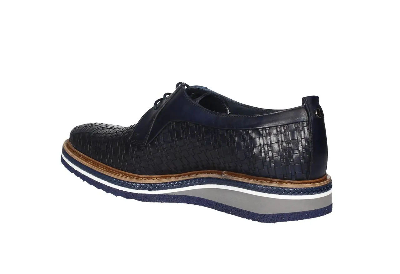 Blucher Piel Azul Trenzado Cerco Trenza Piel Piso Bicolor