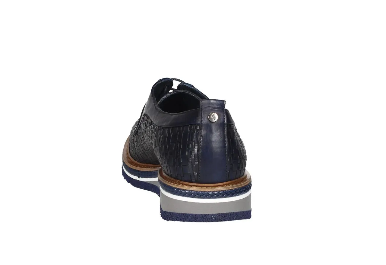 Blucher Piel Azul Trenzado Cerco Trenza Piel Piso Bicolor