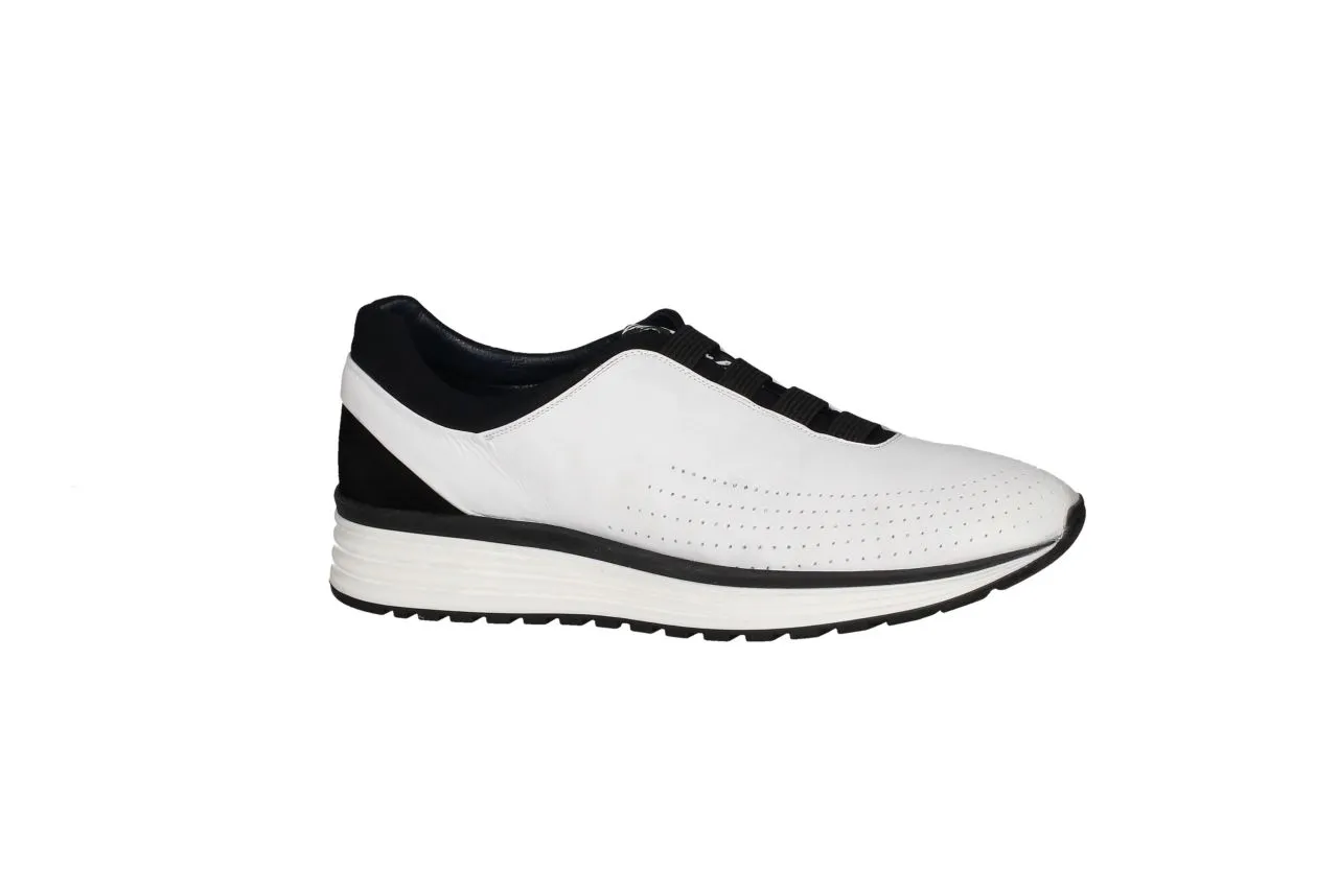 Blucher Piel Blanco Cuello y Talon Negro Cordones Elasticos