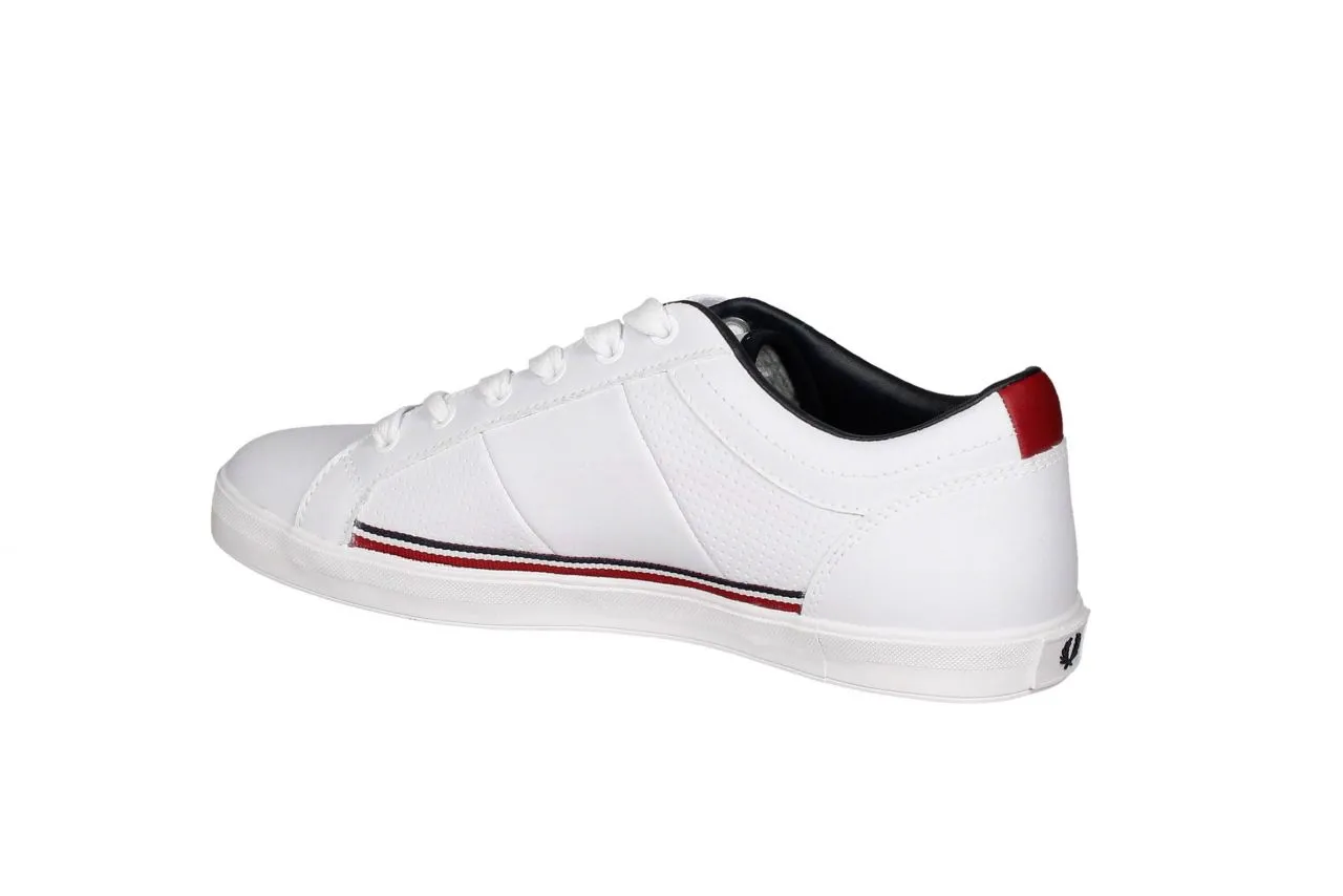 Blucher Piel Blanco Logo Bordado Azul Banda Azul/roja