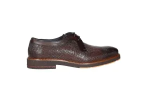 Blucher Piel Marron Grabado Cerco Pespunte Tacon Trenza Piel