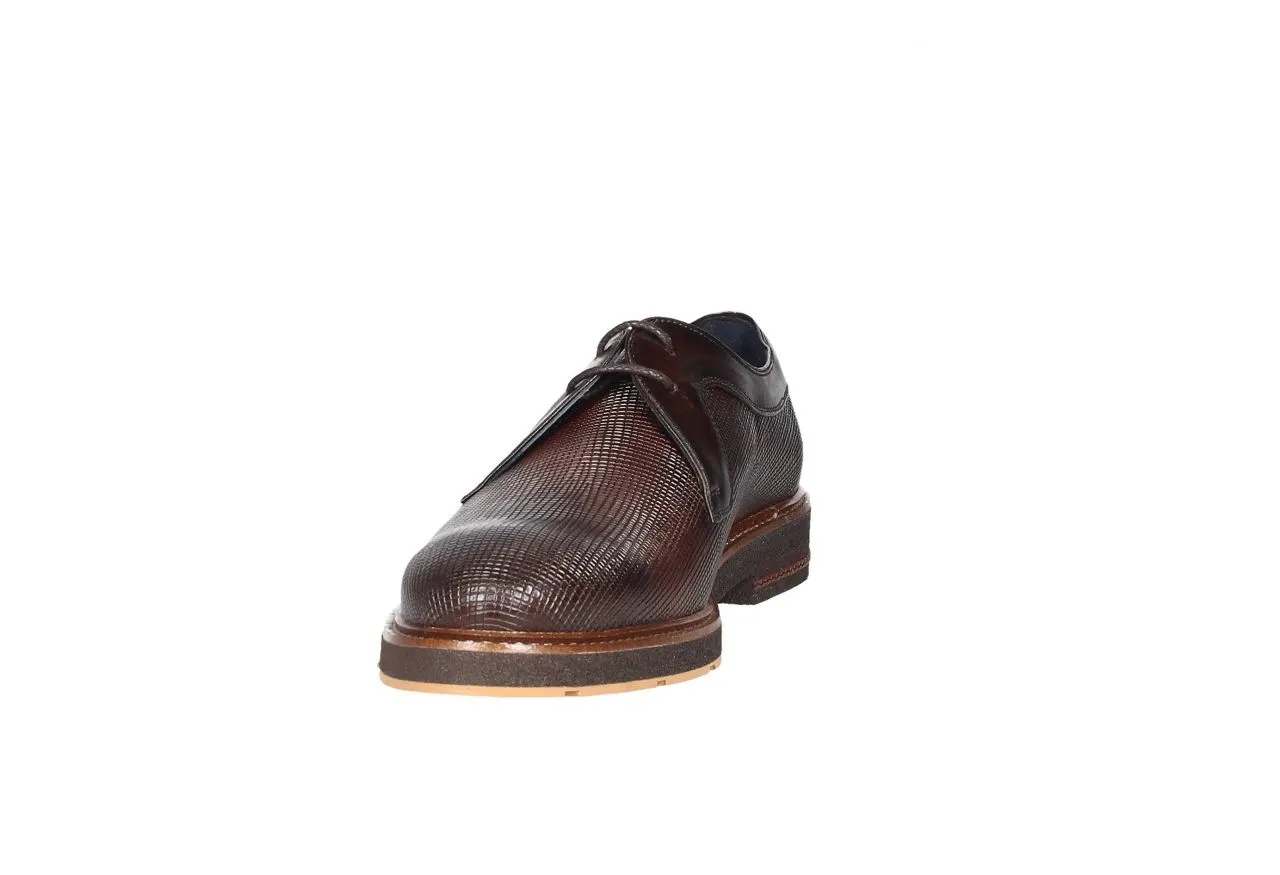 Blucher Piel Marron Grabado Cerco Pespunte Tacon Trenza Piel