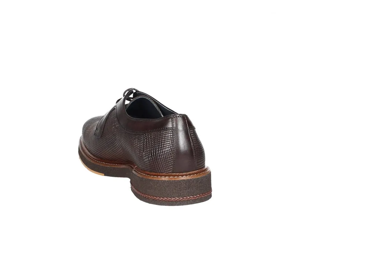 Blucher Piel Marron Grabado Cerco Pespunte Tacon Trenza Piel