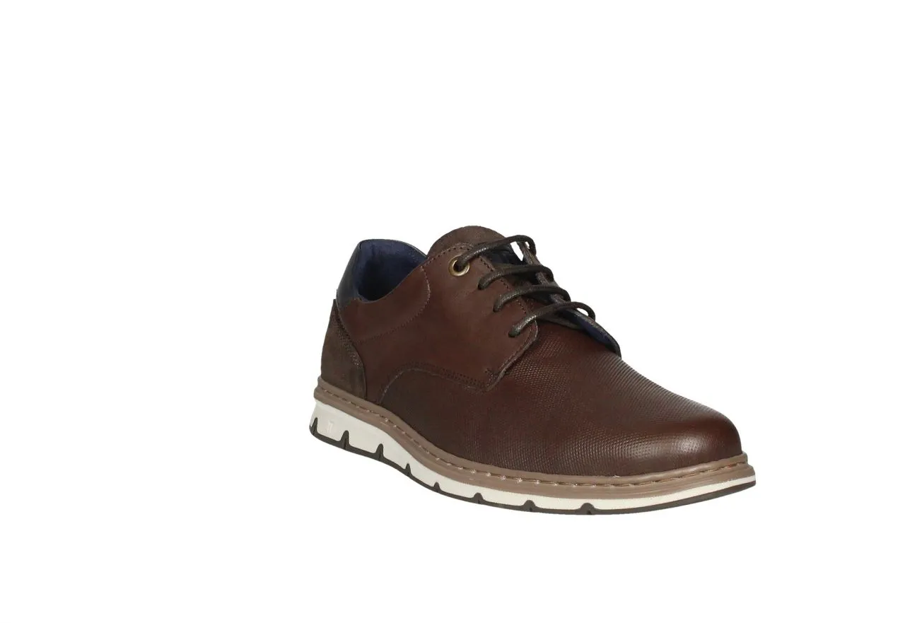 Blucher Piel Marron Picados Pieza Talon Azul Piso Blanco