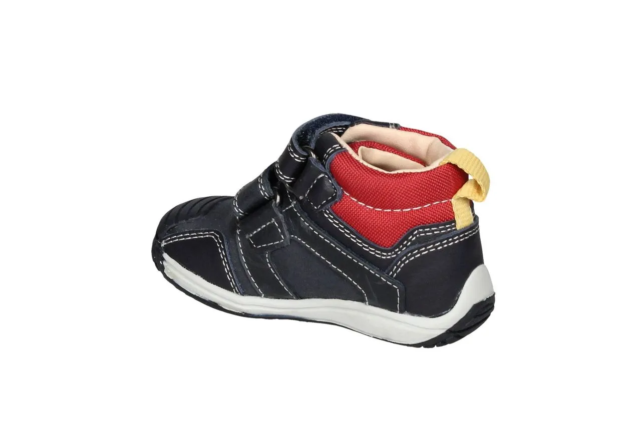 Bota 2 Velcros Piel/nobuck Azul Cuello Nilon Rojo