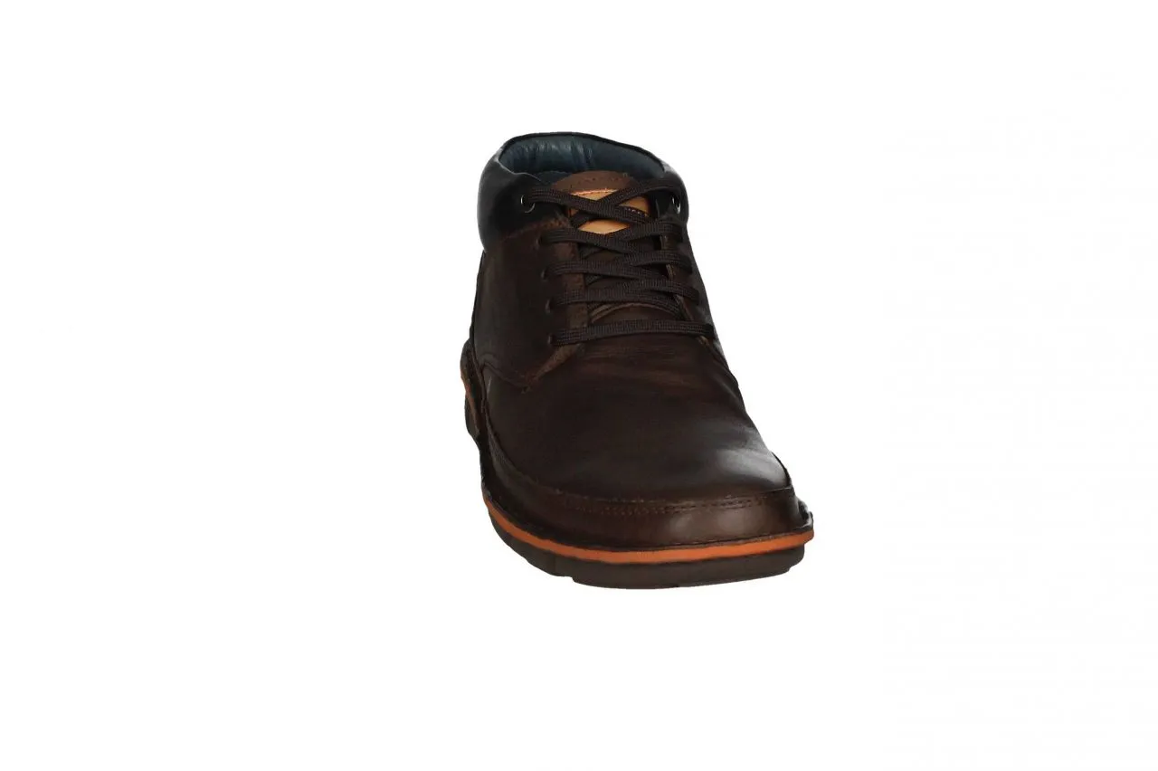 Bota Cordon Piel Marron Cuello Negro Talon Azul