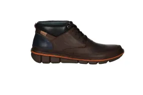 Bota Cordon Piel Marron Cuello Negro Talon Azul