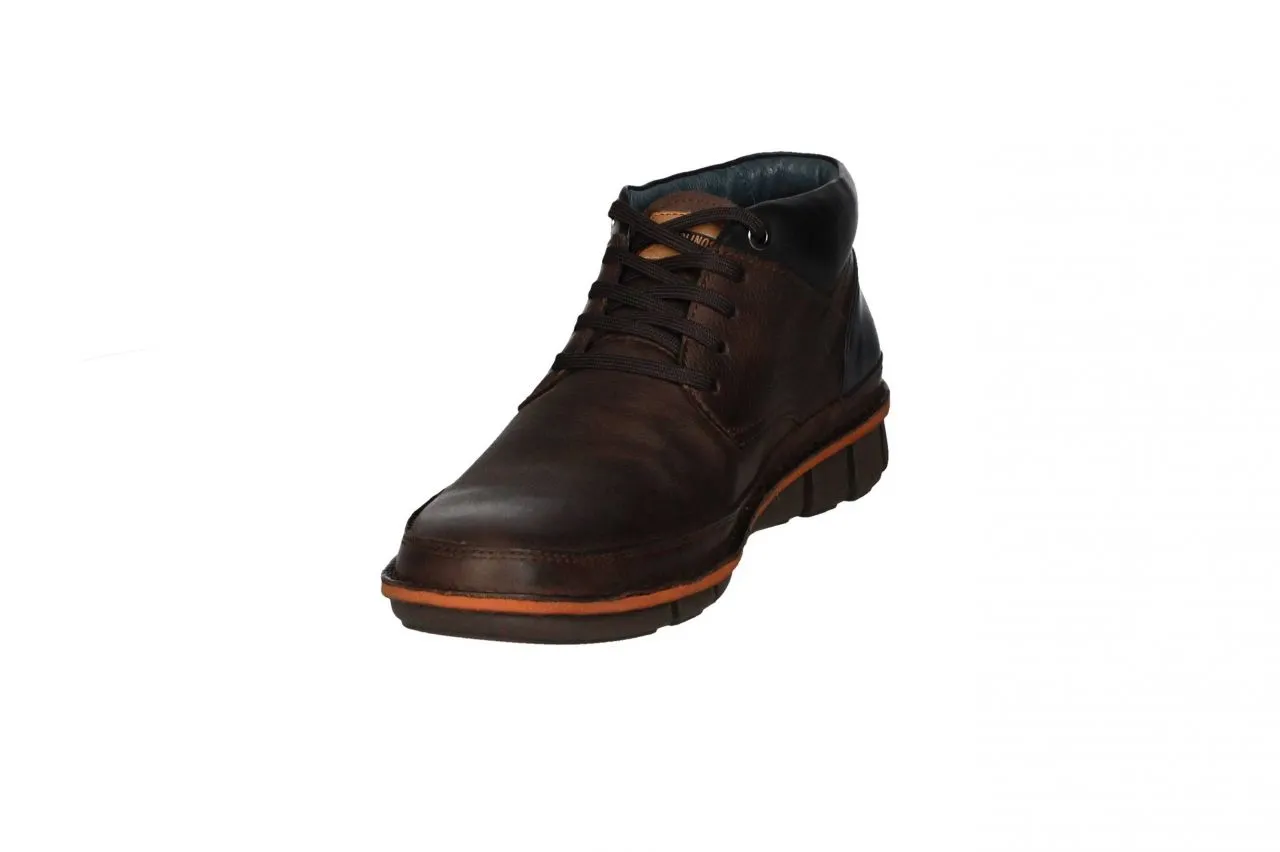 Bota Cordon Piel Marron Cuello Negro Talon Azul