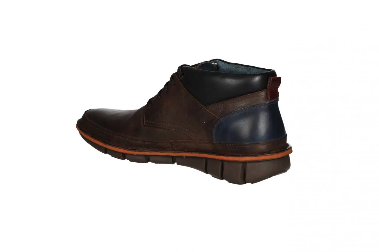 Bota Cordon Piel Marron Cuello Negro Talon Azul