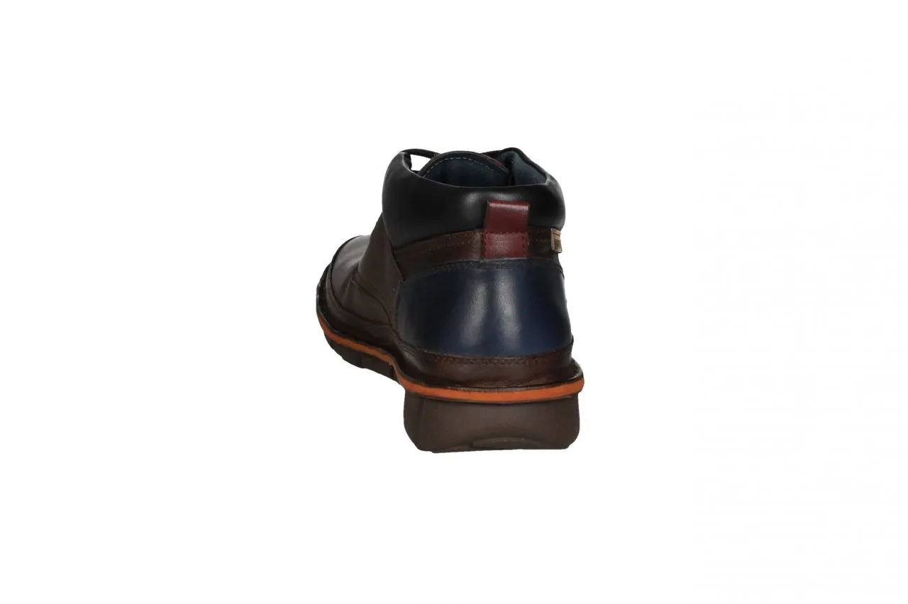 Bota Cordon Piel Marron Cuello Negro Talon Azul