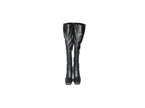 Bota Mosquetera Piel Negro Filo Puntera Metal Tacon Alto