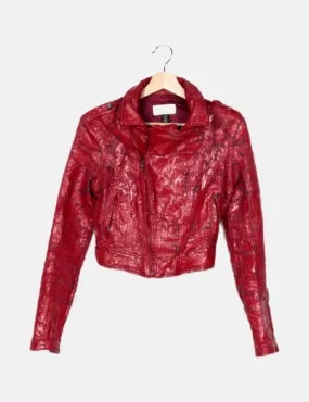 Guess Chaqueta biker roja efecto desgastado