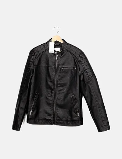 Jack & Jones Chaqueta biker negra polipiel