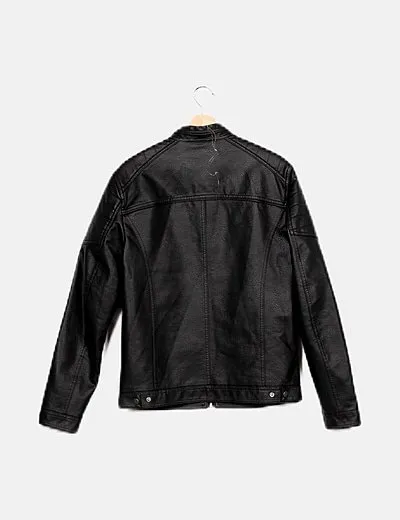 Jack & Jones Chaqueta biker negra polipiel