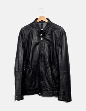 Massimo Dutti Chaqueta biker piel negra