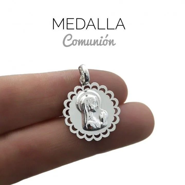 Medalla Plata Virgen Niña Comunión Con Cadena