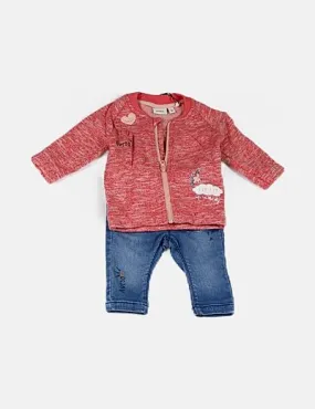 Name it Conjunto chaqueta jaspeada rosa y pantalón denim