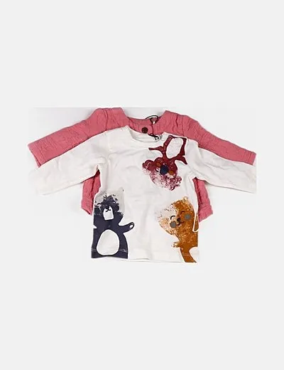 Name it Conjunto chaqueta texturizada rosa y camiseta blanca print koalas