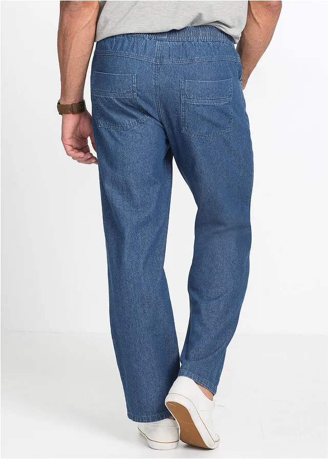 Pantalón de algodón con cintura elástica Azul piedra