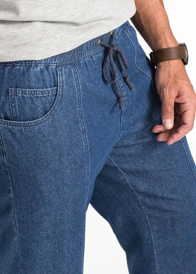 Pantalón de algodón con cintura elástica Azul piedra