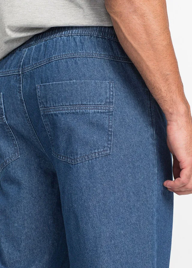 Pantalón de algodón con cintura elástica Azul piedra