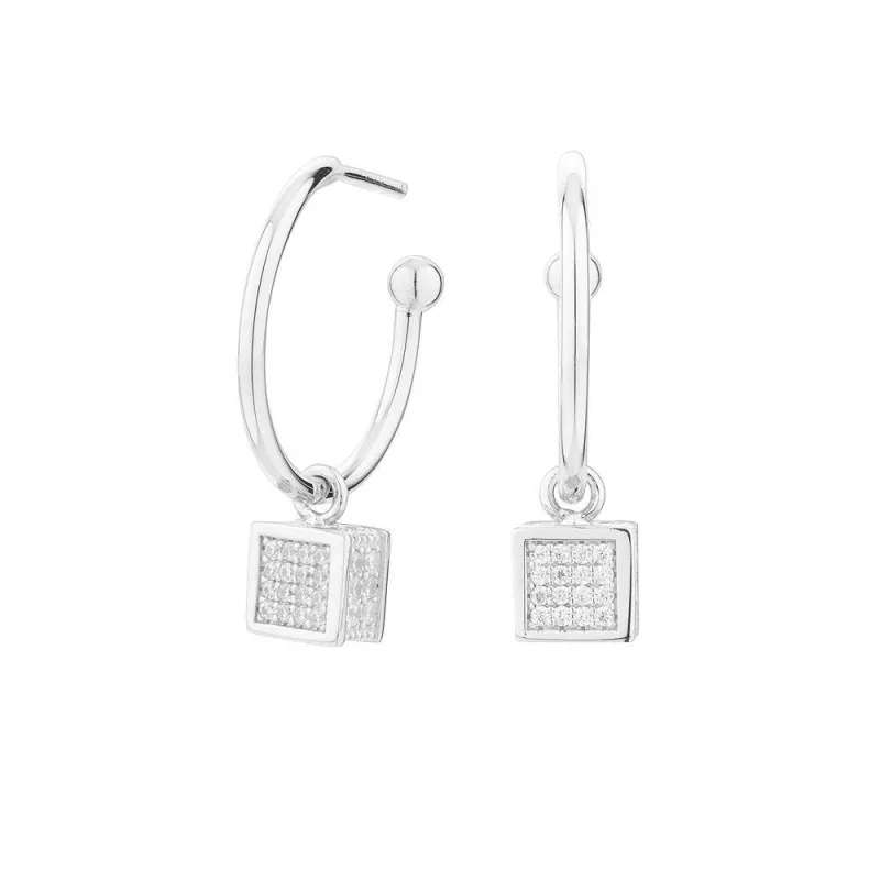 Pendientes Aros Cube Cubo Plata con circonitas SEA-101-052-UU