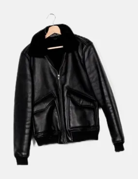 Pull&Bear Chaqueta biker negra combinada