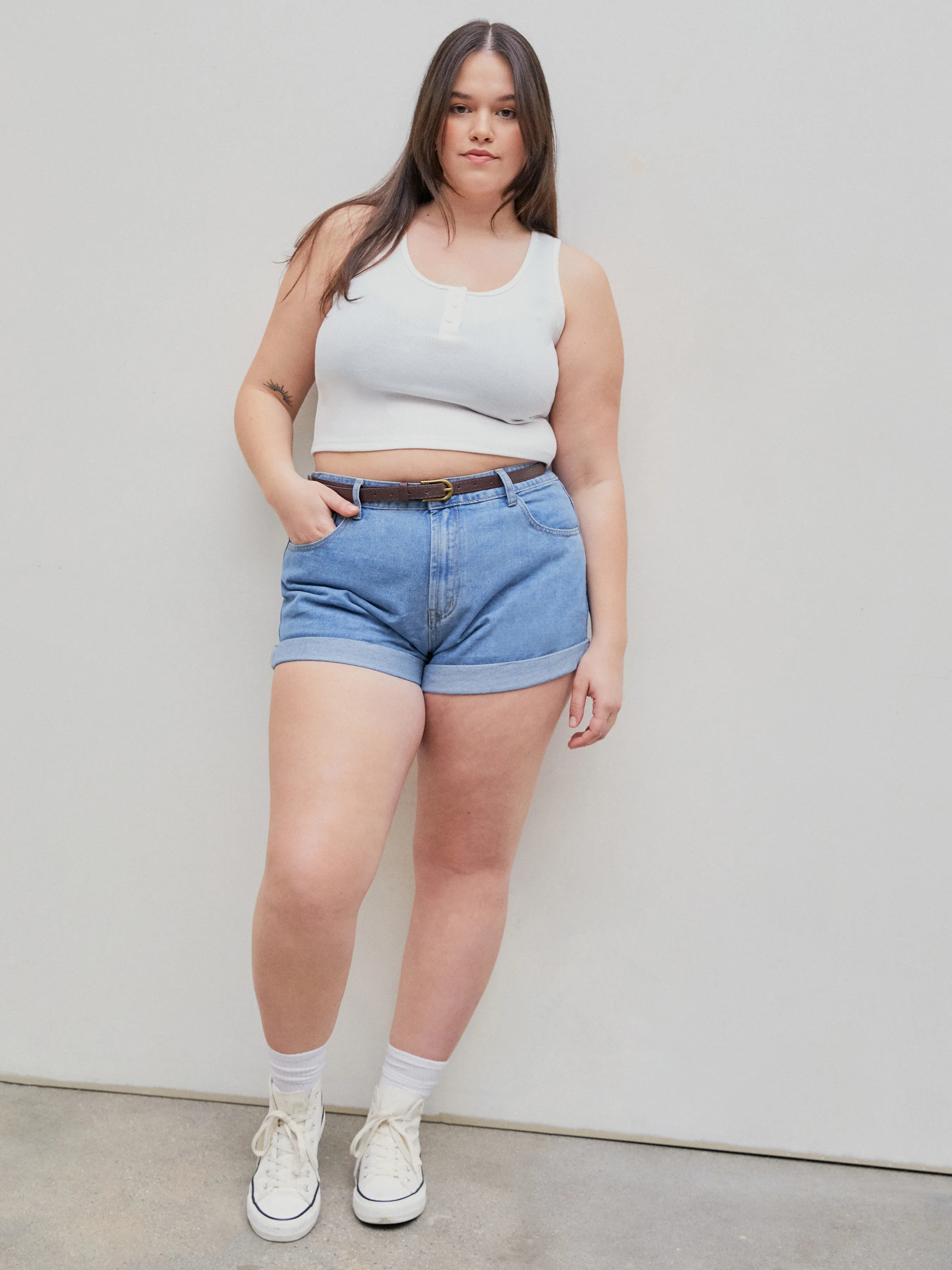 Shorts Vaqueros con Bolsillo y Cinturón Curvy