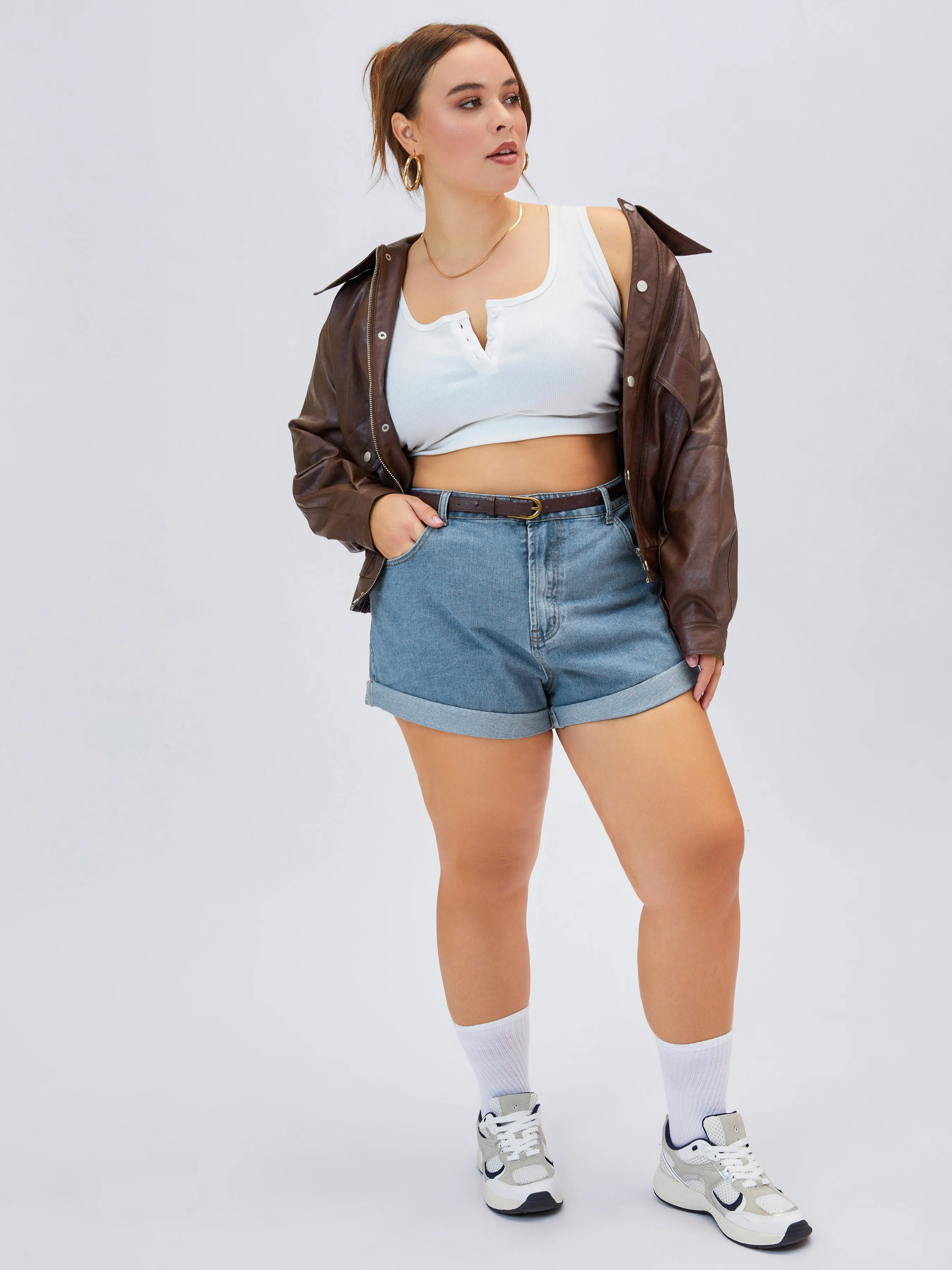 Shorts Vaqueros con Bolsillo y Cinturón Curvy