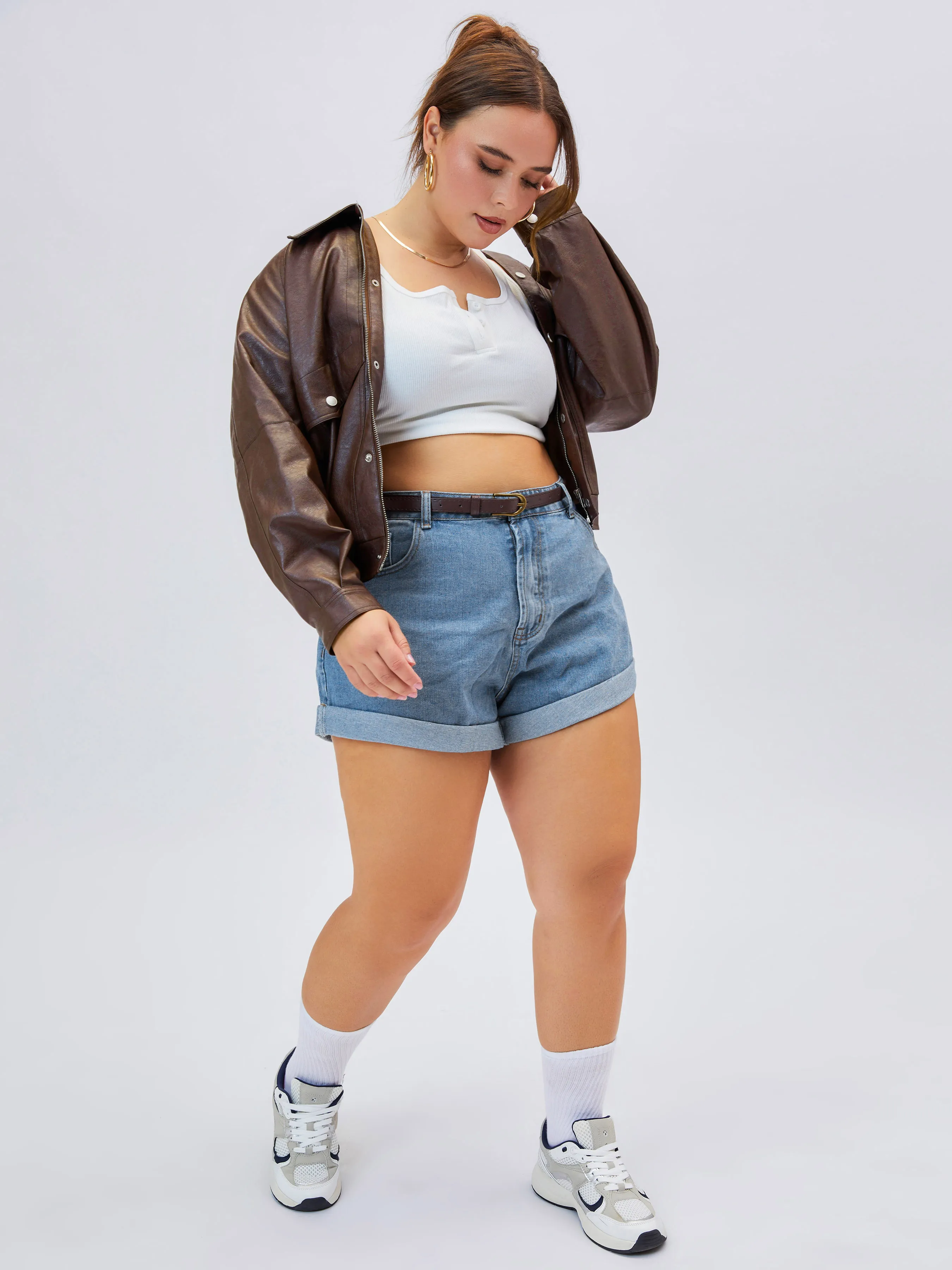 Shorts Vaqueros con Bolsillo y Cinturón Curvy