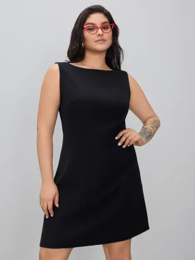  Vestido Mini Sólido con Cuello Barco Curvy