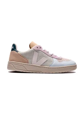 Zapatillas Veja V-10 Suede Jade Beige, Verde y Rosa