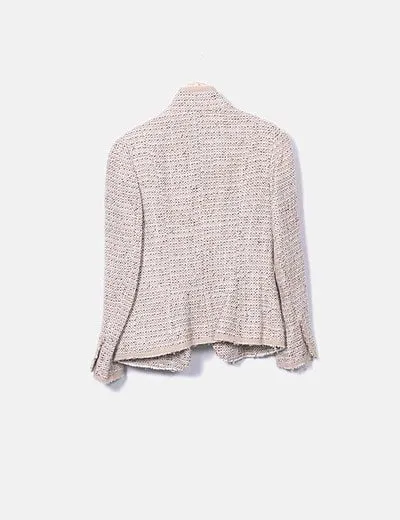 Zara Chaqueta tricot beige combinada detalle broches